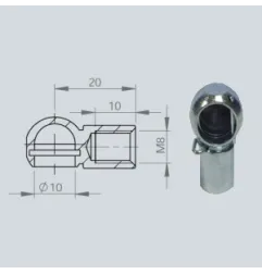 Cage à rotule diamètre 10 (chape M8-Acier-20mm)
