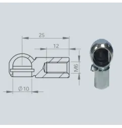 Cage à rotule diamètre 10 (chape M6-Acier-25mm)