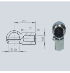 Cage à rotule diamètre 10 (chape M6-Acier-20mm)