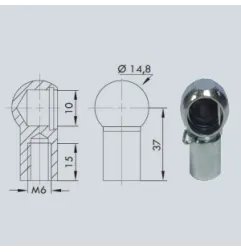 Cage à rotule diamètre 10 (chape M6-Acier-37mm)