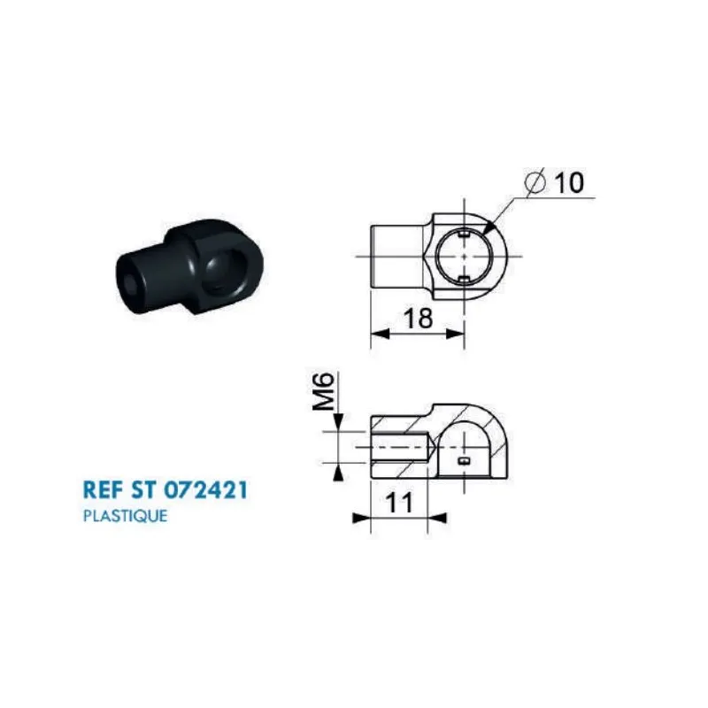 Cage à rotule diamètre 10 (chape M6-Plastique-18mm) Cage à rotule diamètre 10 (chape M6-Plastique-18mm)