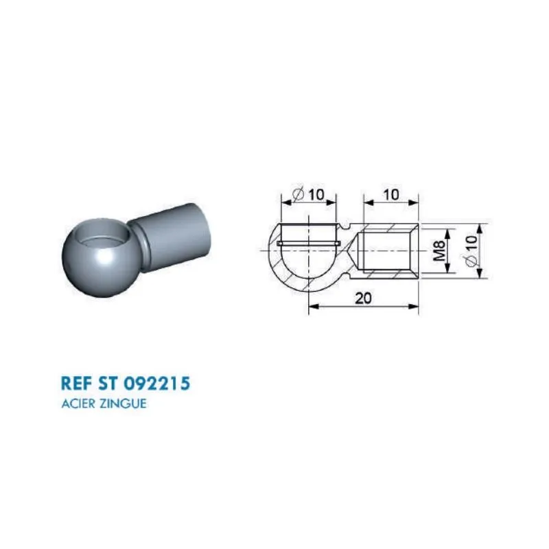 Cage à rotule diamètre 10 (chape M8-Acier-20mm) Cage à rotule diamètre 10 (chape M8-Acier-20mm)