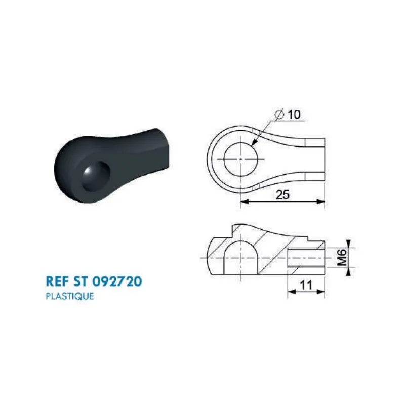 Cage à rotule diamètre 10 (chape M6-Plastique-25mm) Cage à rotule diamètre 10 (chape M6-Plastique-25mm)