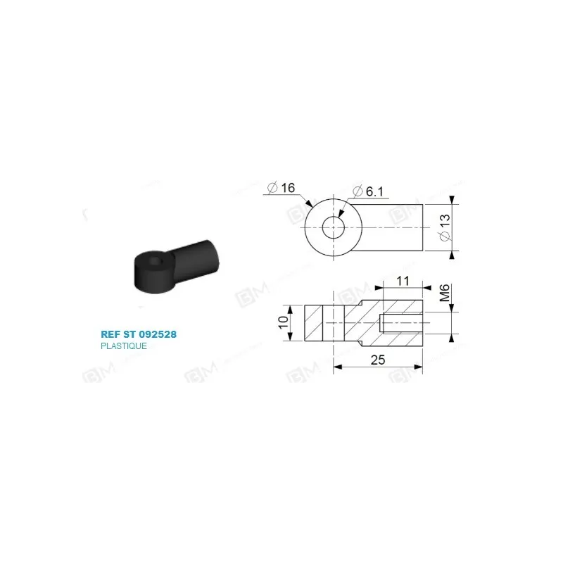 Chape à oeil 6/10 (chape M6-Plastique-25mm) Chape à oeil 6/10 (chape M6-Plastique-25mm)