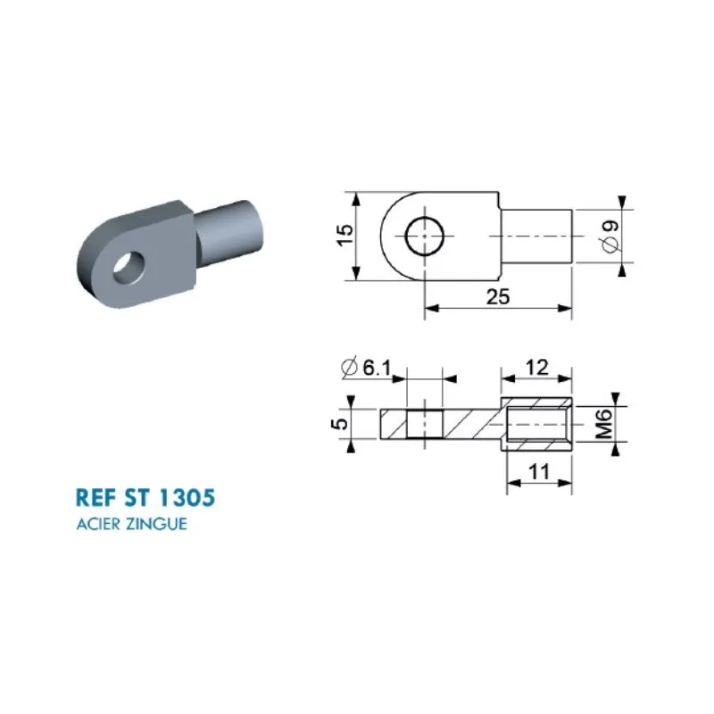 Chape à oeil Diamètre 6,1 mm (chape M6-Acier-25mm) Chape à oeil Diamètre 6,1 mm (chape M6-Acier-25mm)