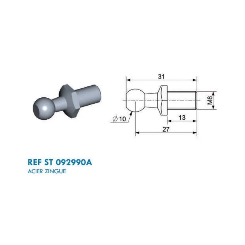 Rotule diamètre 10 (M8-Acier-27mm) Rotule diamètre 10 (M8-Acier-27mm)