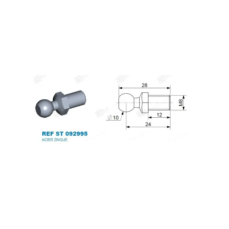 Rotule diamètre 10 (M8-Acier-24mm) Rotule diamètre 10 (M8-Acier-24mm)