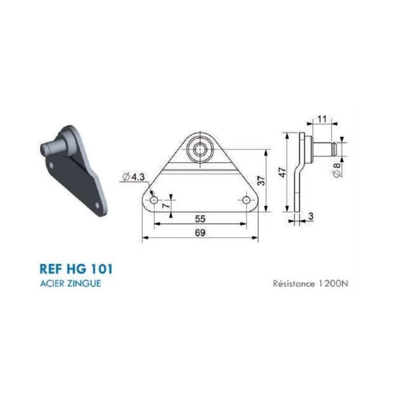 Support type platine triangle pour chape à œil - 8mm Support type platine triangle pour chape à œil - 8mm