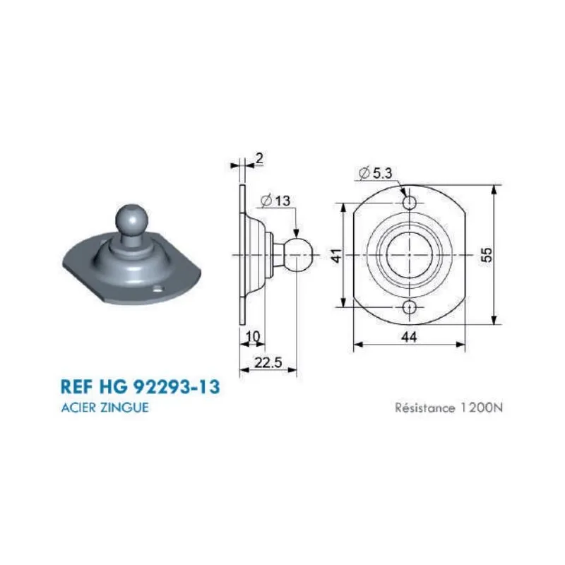 Support type Platine pour cage à rotule - 13 mm Support type Platine pour cage à rotule - 13 mm
