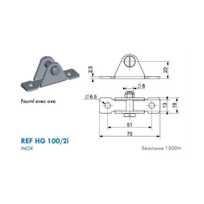 Support Inox type U pour chape à œil - 8 mm Support Inox type U pour chape à œil - 8 mm