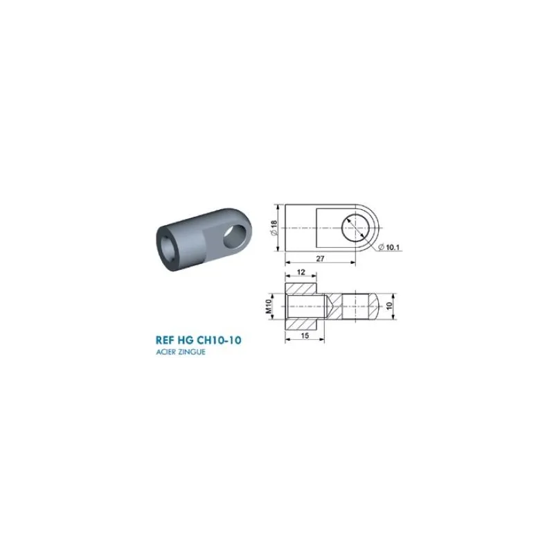 Chape à œil diamètre 10.1 (chape M10-Acier-27mm) Chape à œil diamètre 10.1 (chape M10-Acier-27mm)