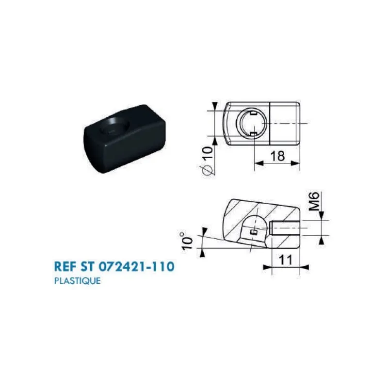 Cage à rotule diamètre 10 axe 10 (chape M6-Plastique-18mm) Cage à rotule diamètre 10 axe 10 (chape M6-Plastique-18mm)