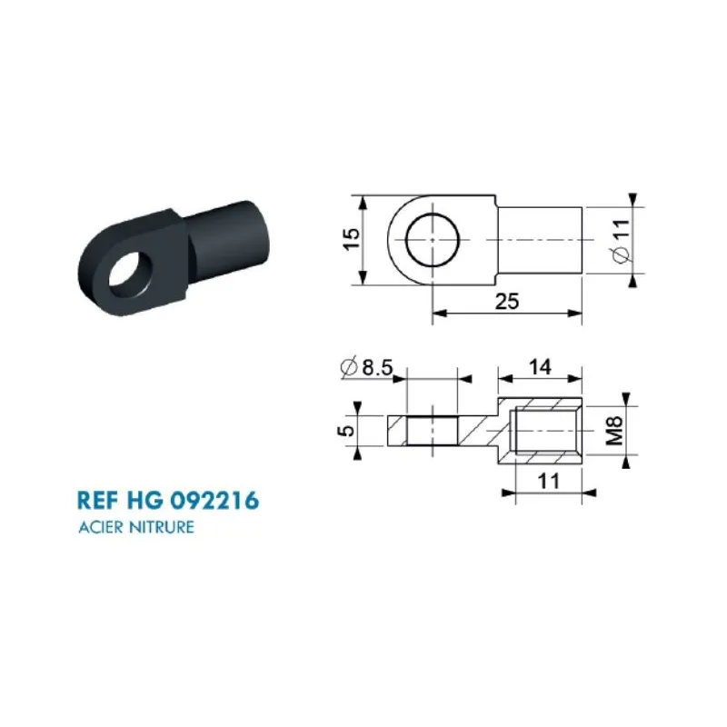 Chape à œil diamètre 8.5 (chape M8-Acier-25mm) Chape à œil diamètre 8.5 (chape M8-Acier-25mm)