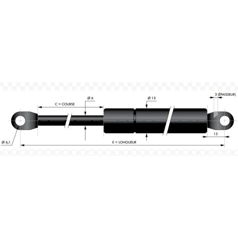 Vérin à compression chapes soudées - d6mm c20 - l106 - f90 Vérin à compression chapes soudées - d6mm c20 - l106 - f90