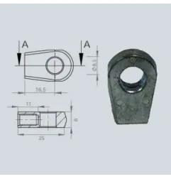 Chape à œil 8,5 (chape M6-Aluminium-16.5mm)
