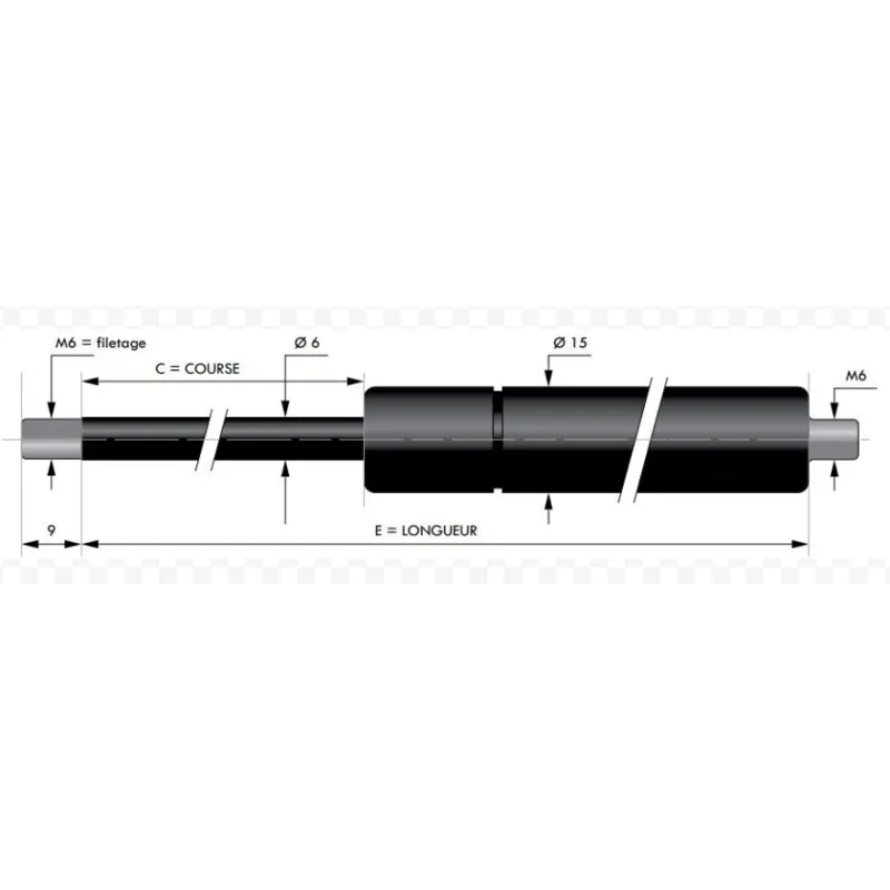 Vérin à compression chapes filetées diam6 - filetage M6 c20 - l80 - f60 Vérin à compression chapes filetées diam6 - filetage M6 c20 - l80 - f60