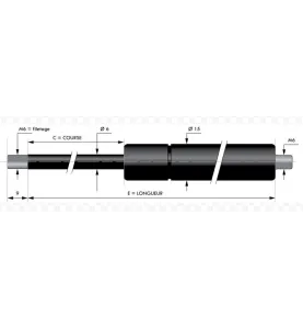 Vérin à compression chapes filetées diam6 - filetage M6 c20 - l80 - f100