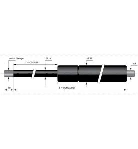 Verin à compression chapes filetées diam14 - filetage M8 c500 - l1055 - f1400