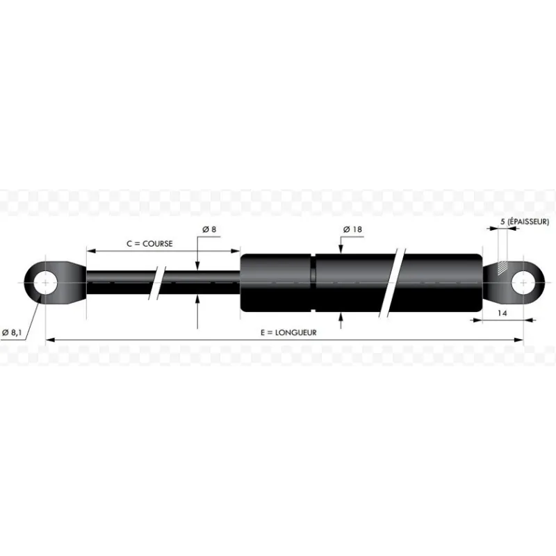 Vérin à compression chapes soudées - d8mm c250 - l600 - f250 Vérin à compression chapes soudées - d8mm c250 - l600 - f250