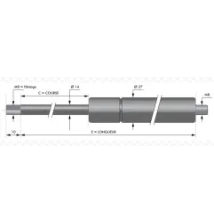 Verin à compression inox  chapes filetées diam14 - filetage M8 c350 - l755 - f1200