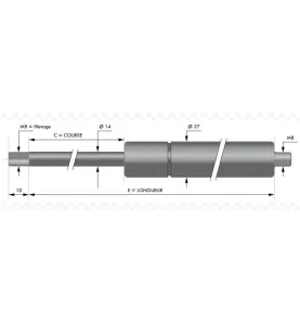Verin à compression inox  chapes filetées diam14 - filetage M8 c350 - l755 - f1200