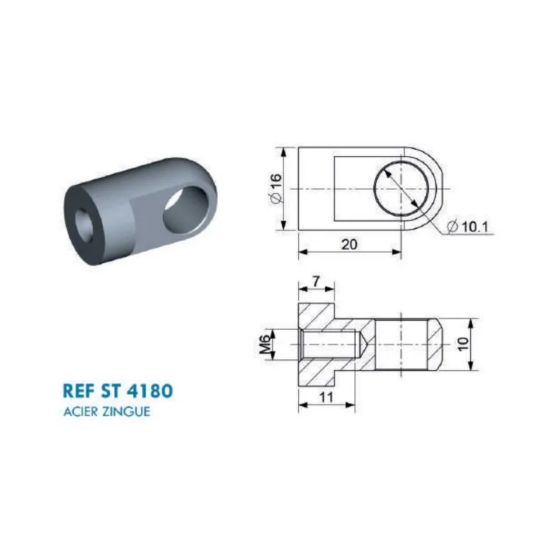 Chape à œil Diamètre 10,1mm (chape M6-acier-20mm) Chape à œil Diamètre 10,1mm (chape M6-acier-20mm)