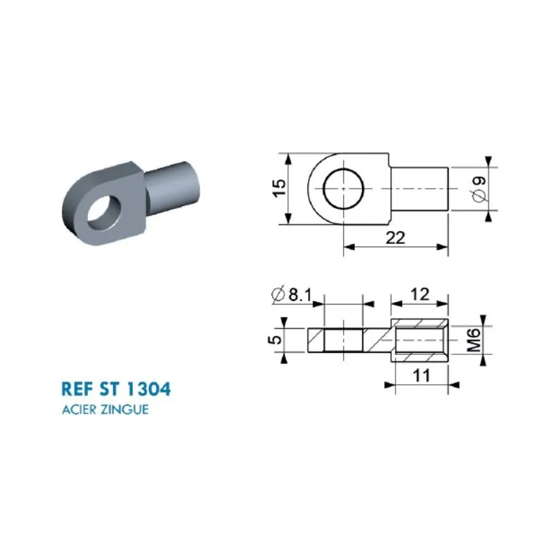 Chape à œil Diamètre 8,1mm (chape M6-acier-22mm) Chape à œil Diamètre 8,1mm (chape M6-acier-22mm)
