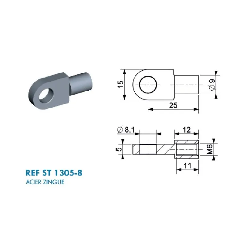 Chape à œil Diamètre 8,1mm (chape M6-acier-25mm) Chape à œil Diamètre 8,1mm (chape M6-acier-25mm)