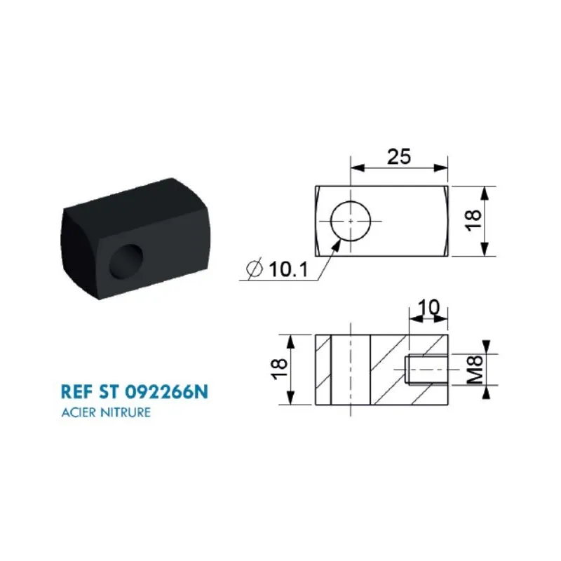 Chape à œil diamètre 10.1 mm (chape M8-Acier-25mm) Chape à œil diamètre 10.1 mm (chape M8-Acier-25mm)
