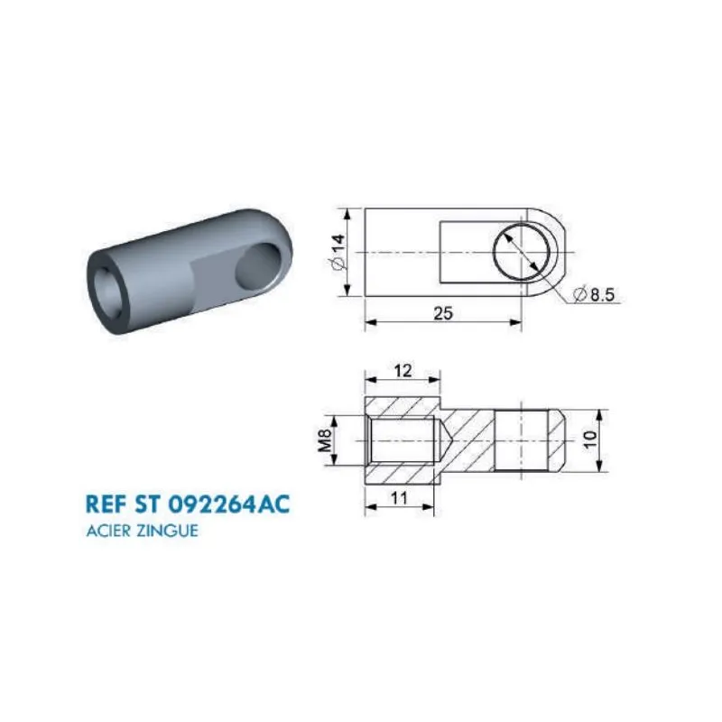 Chape à œil diamètre 8.5 mm (chape M8-Acier-25mm) Chape à œil diamètre 8.5 mm (chape M8-Acier-25mm)