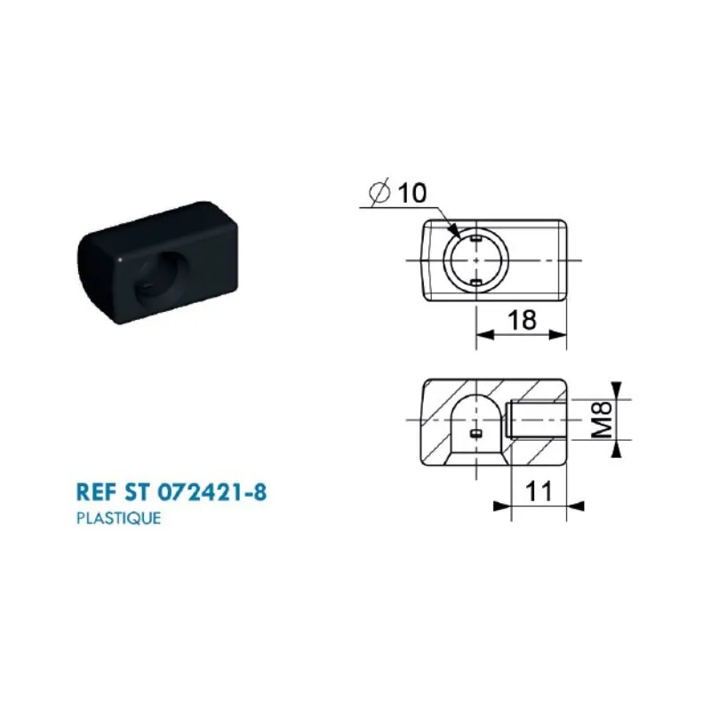 Cage à rotule diamètre 10mm (chape M8-Plastique-18mm) Cage à rotule diamètre 10mm (chape M8-Plastique-18mm)