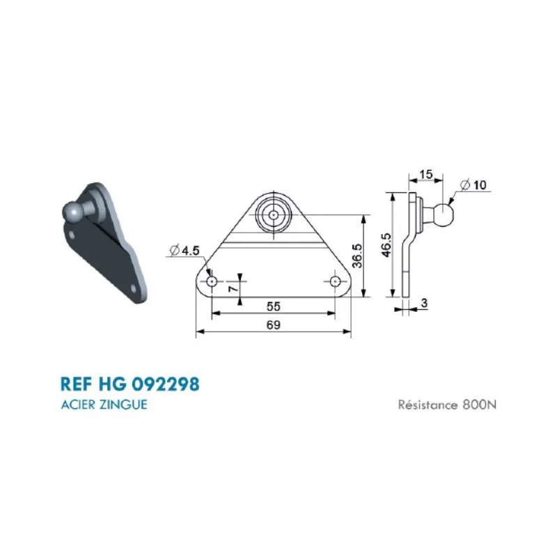 Support type platine triangle pour cage à rotule - 10mm Support type platine triangle pour cage à rotule - 10mm