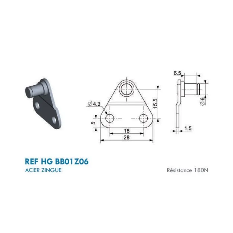 Support type Platine triangle pour chape à œil - 6mm Support type Platine triangle pour chape à œil - 6mm