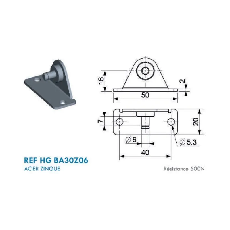 Support type équerre en L pour chape à œil - 6mm Support type équerre en L pour chape à œil - 6mm