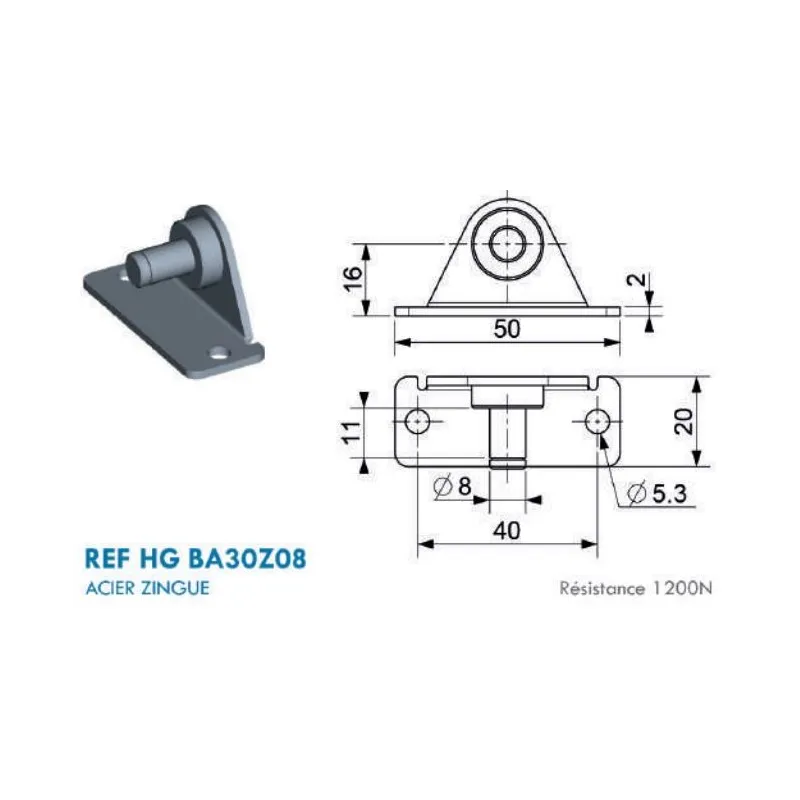 Support type équerre en L pour chape à œil - 8mm Support type équerre en L pour chape à œil - 8mm