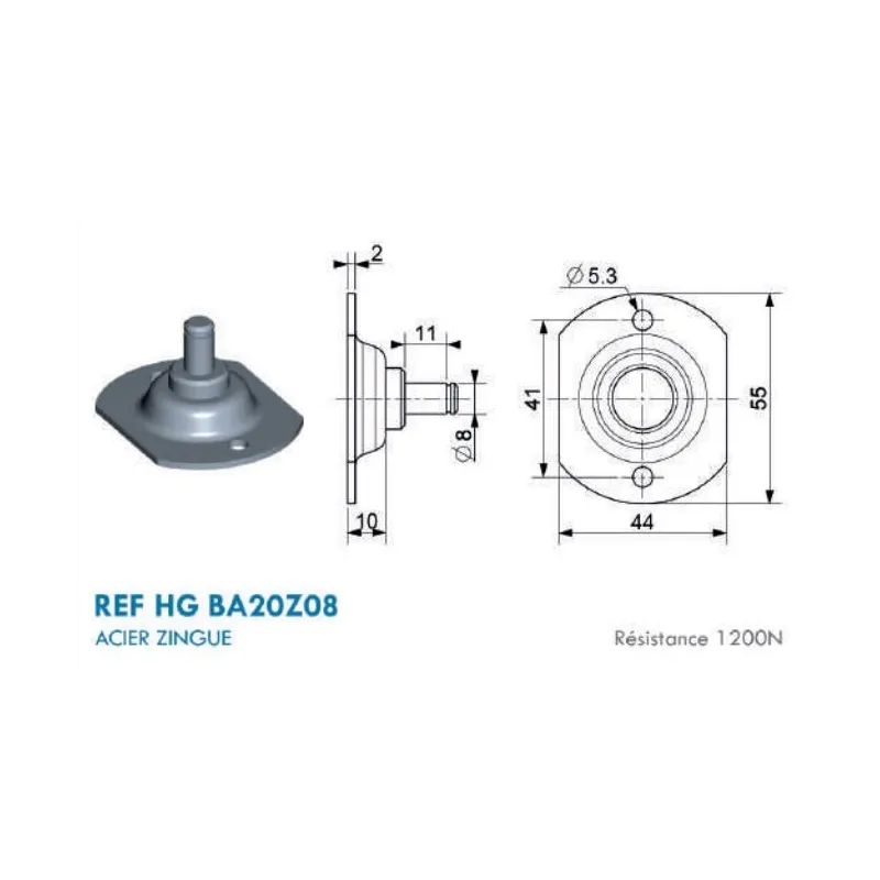 Support type Platine Socle pour chape à œil - 8mm Support type Platine Socle pour chape à œil - 8mm