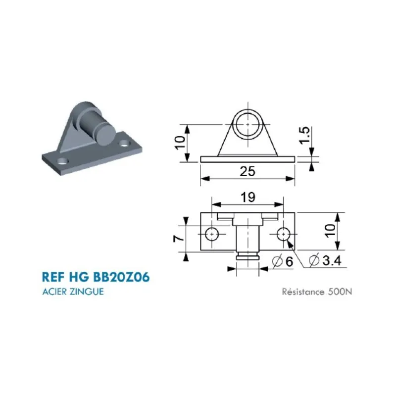 Support type équerre en L pour chape à œil - 6mm Support type équerre en L pour chape à œil - 6mm