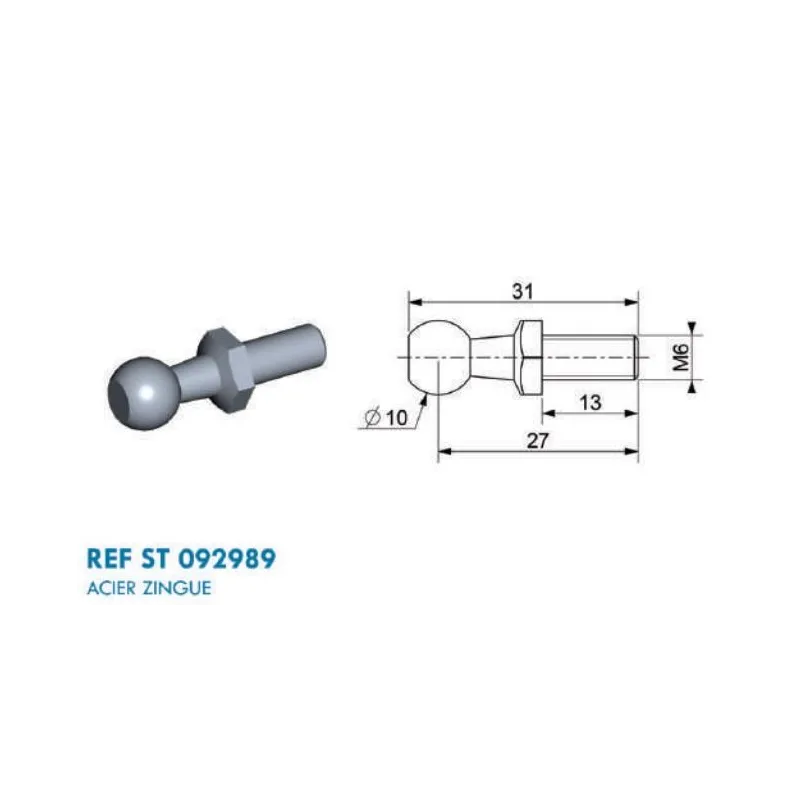 Rotule Inox diamètre 10mm (M6-Inox-27mm) Rotule Inox diamètre 10mm (M6-Inox-27mm)