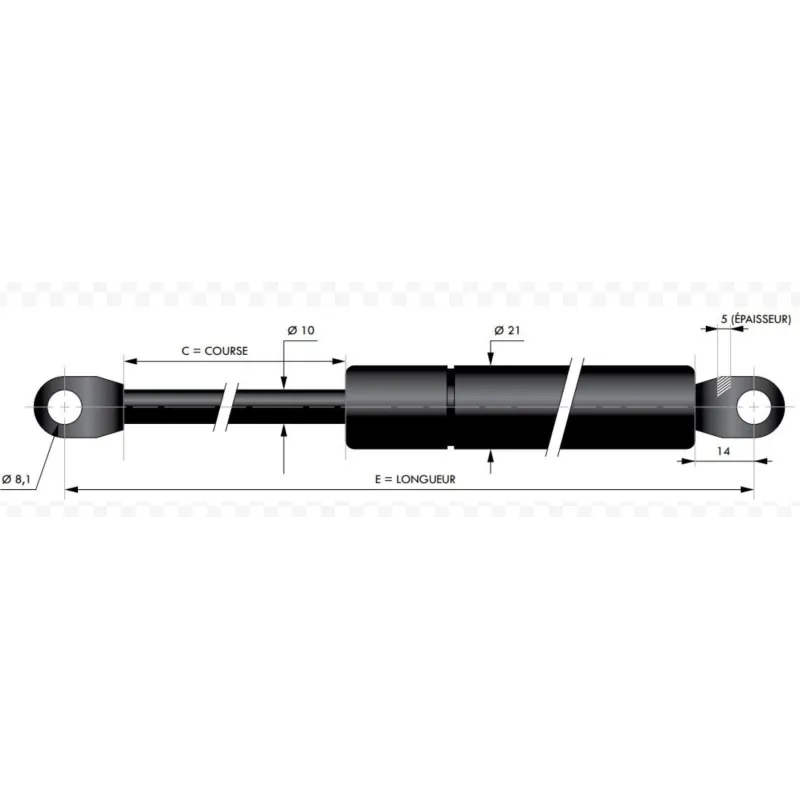 Vérin à compression chapes soudées - d10mm c330 - l740 - f900 Vérin à compression chapes soudées - d10mm c330 - l740 - f900