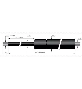 Verin à compression chapes filetées diam14 - filetage M10 c500 - l1055 - f1200