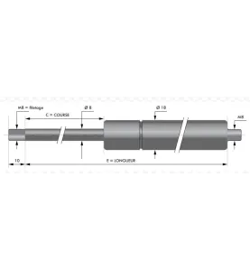 Verin à compression inox chapes filetées diam 8mm - filetage M8 c250 - l545 - f650
