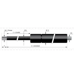 Vérin à compression chapes filetées diam6 - filetage M6 c60 - l155 - f160