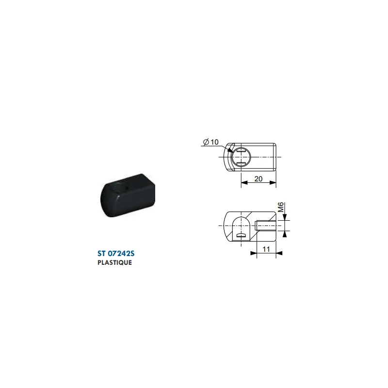 Cage à rotule diamètre 10 (chape M6-Plastique-20mm) Cage à rotule diamètre 10 (chape M6-Plastique-20mm)