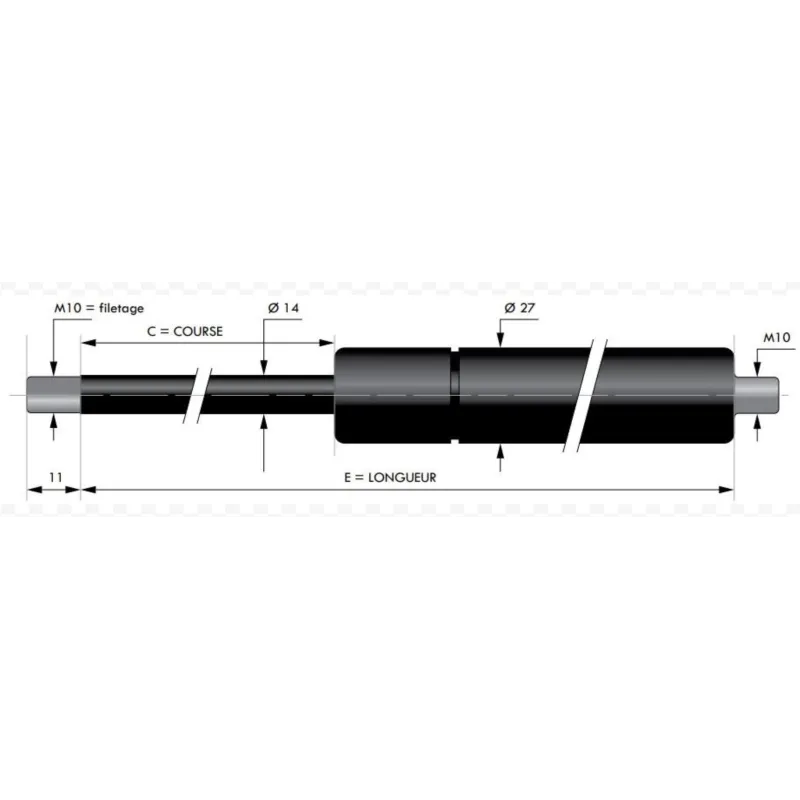 Verin à compression chapes filetées diam14 - filetage M8 c320 - l695 - f2250 Verin à compression chapes filetées diam14 - filetage M8 c320 - l695 - f2250