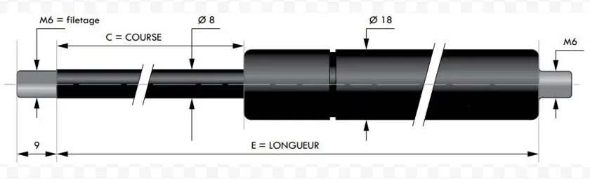 Vérin à gaz Acier - Chape filetée