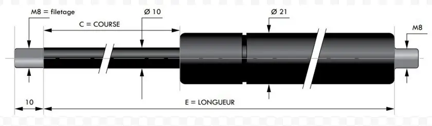 Vérin à gaz Acier - Chape filetée