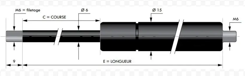 Vérin à gaz Acier - Chape filetée