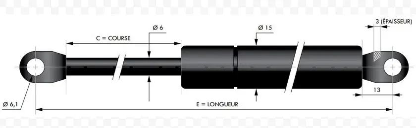 Vérin à gaz Acier - Chape soudée