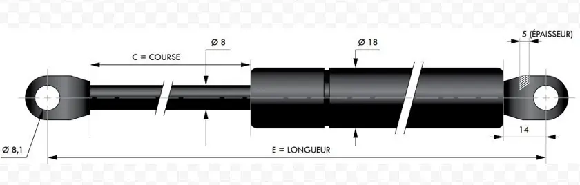 Vérin à gaz acier - Chape soudée