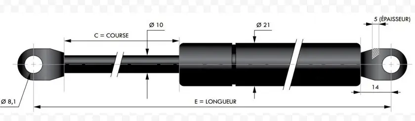 Vérin à gaz acier - Chape soudée